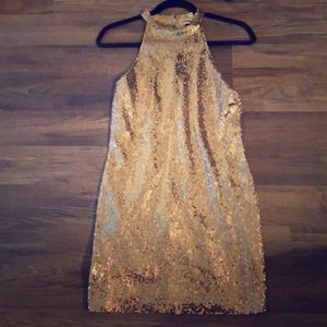 Gold, sequenced mini dress